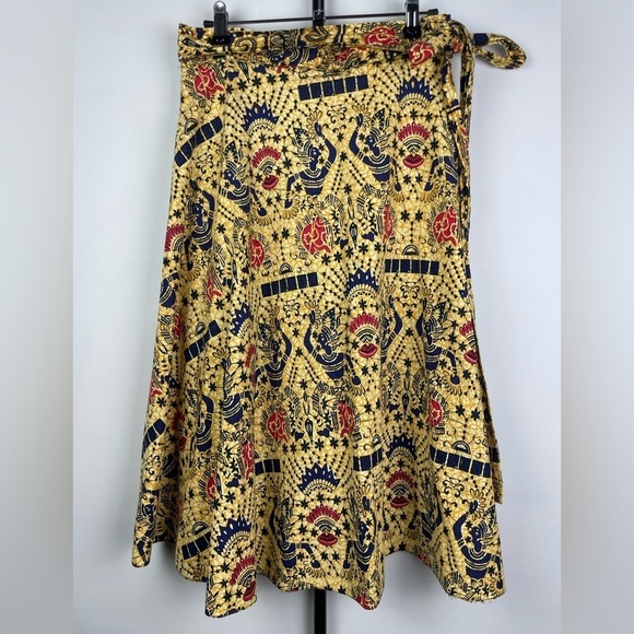 Vintage Dresses & Skirts - Vintage 100% Cotton Yellow African Egyptian Traditional Printed Wrap Skirt